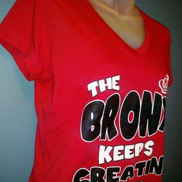 Next Level Apparel "The Bronx Keeps Creatin It" XL Red Women's V-Neck T-Shirt - Picture 5 of 9